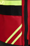 Red Firefighter Jumbo Turnout Gear Bag with Neon Yellow Stripes and Black Zipper