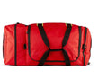 Red duffel bag with black straps, perfect for firefighter jumbo turnout gear