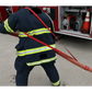 Firefighter in navy uniform with reflective stripes using multi-use sewn webbing loop