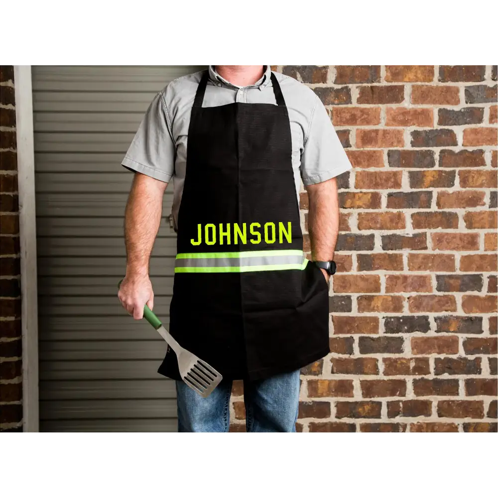 Firefighter Personalized BLACK Cooking Grilling Apron with Reflective - Chief Miller Apparel