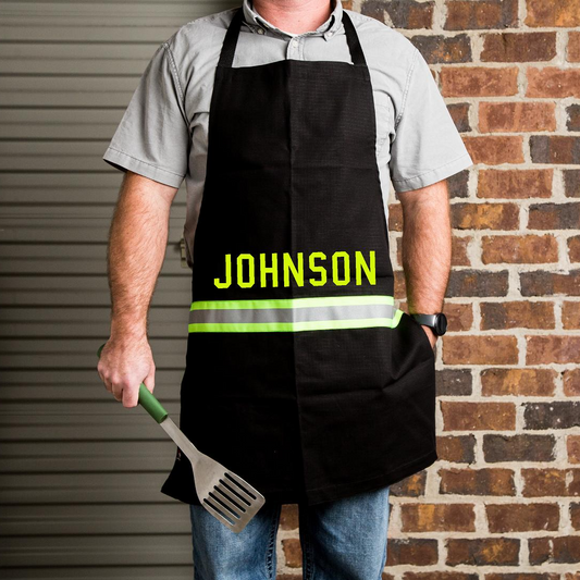 Firefighter Personalized BLACK Cooking Grilling Apron with Reflective - Apron