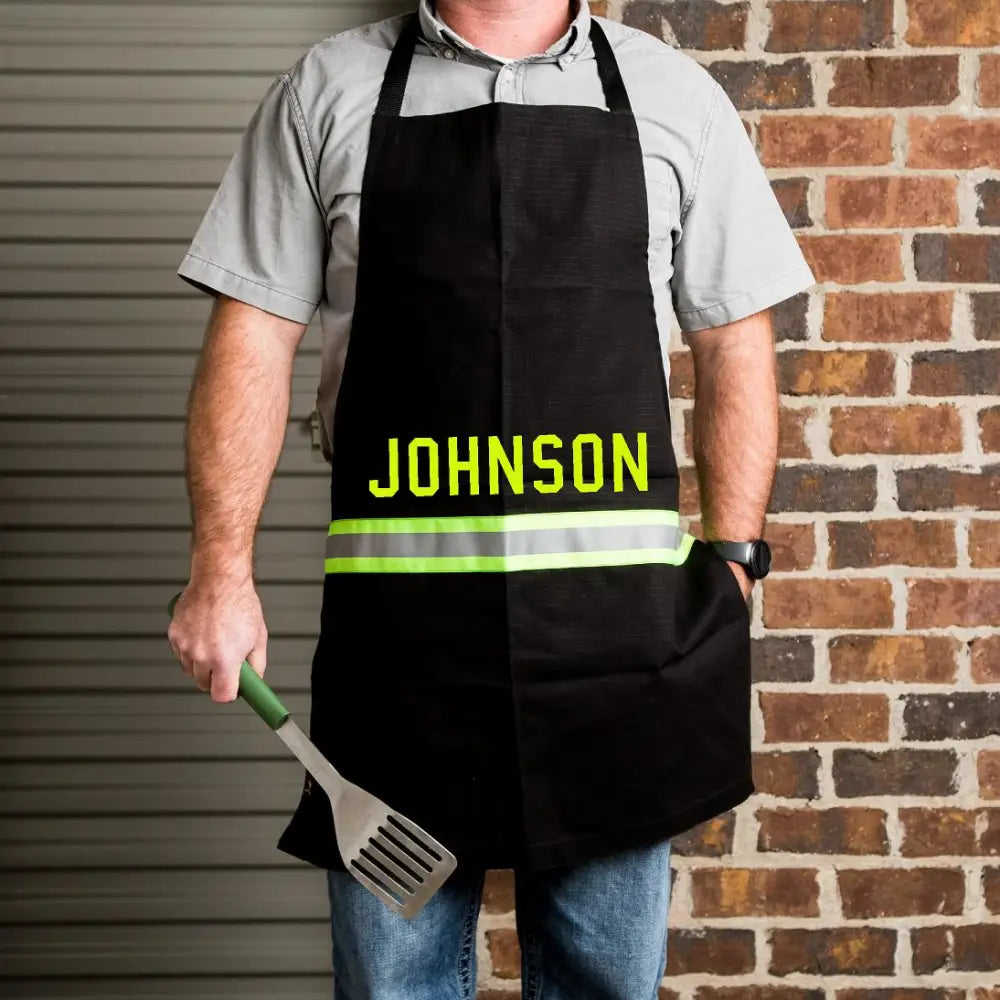 Firefighter Personalized BLACK Cooking Grilling Apron with Reflective - Chief Miller Apparel