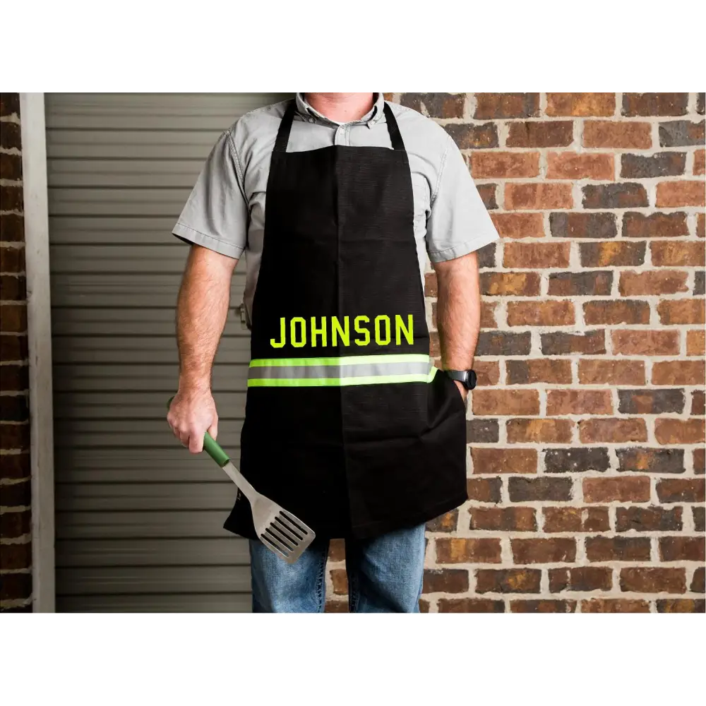 Chief Miller Apron Firefighter Personalized BLACK Cooking Grilling Apron with Reflective Apparel