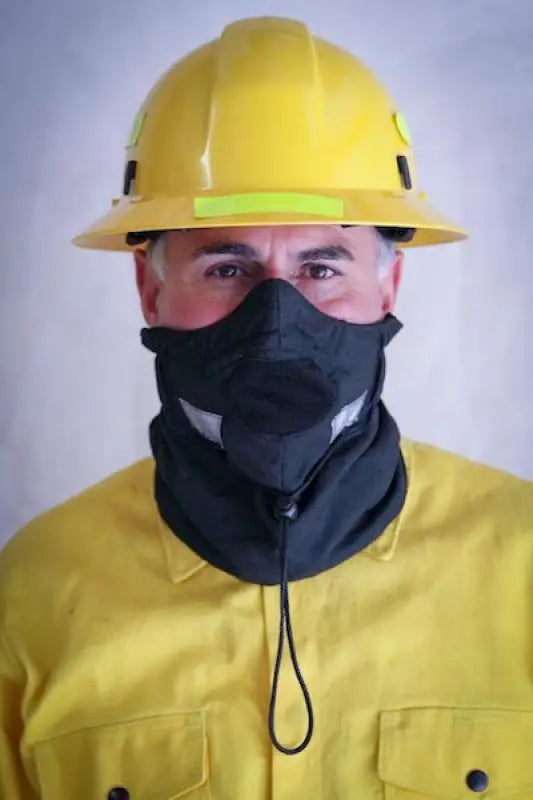 Firefighter in protective gear wearing Hot Shield UB-V2 Wildland Firefighter Ultimate Bandanna style filter