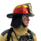 Firefighter in protective gear wearing Pacific F18 traditional style structural firefighting helmet