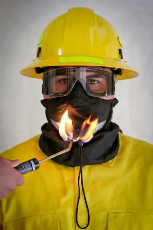 Hot Shield UB-V2 Wildland Firefighter Ultimate Bandanna with firefighter in protective gear and flames