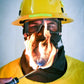 Firefighter wearing protective gear with flames using Hot Shield® HS-4 mask for Sundstrom SR-100 half face respirator