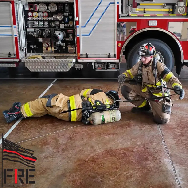 Firefighter rescue training with FRE Rescue Webbing and SMC Mountain D Carabiner