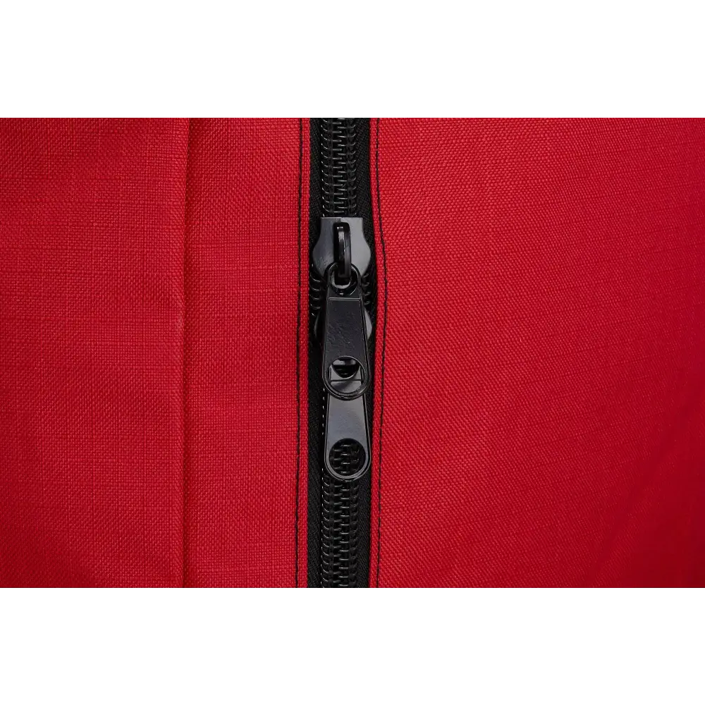 Black zipper on red ripstop fabric of Firefighter Rescue Step-In Turnout Gear Bag