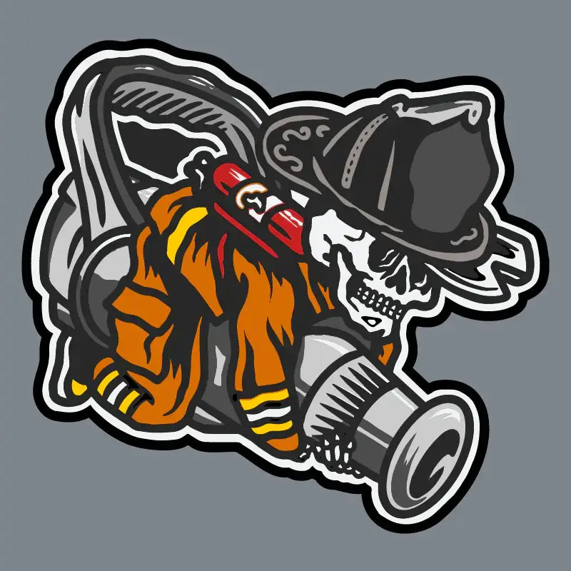 Firefighter skeleton with equipment on Straight Stream Psycho Leather Patch for bold style