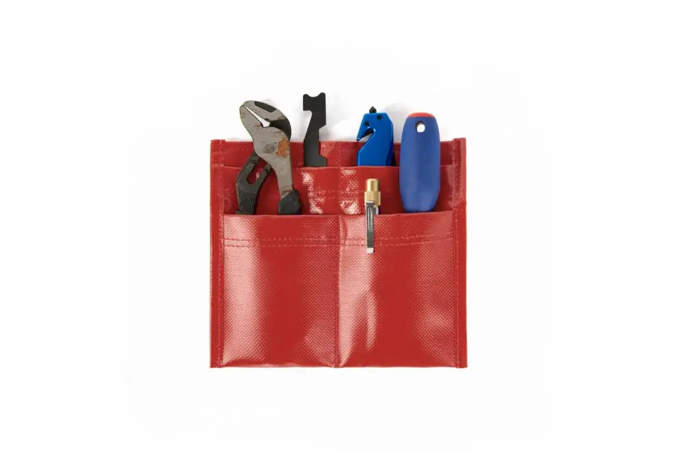 Red firefighter tool pouch with wrenches and screwdrivers for efficient tool organization