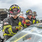 Firefighter using Crash Bag Kit to cut windshield for rescue in the ElitePlus+ Bag Kit