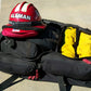 Wildland gear bag with zipper pockets and hand grips for firefighting equipment