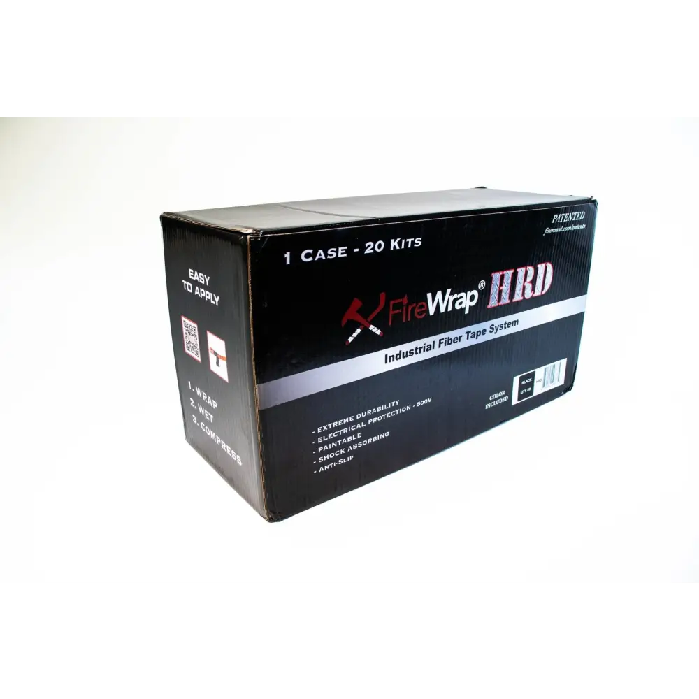 Black FireWrap HRD product box containing 20 kits sold, designed to glow green