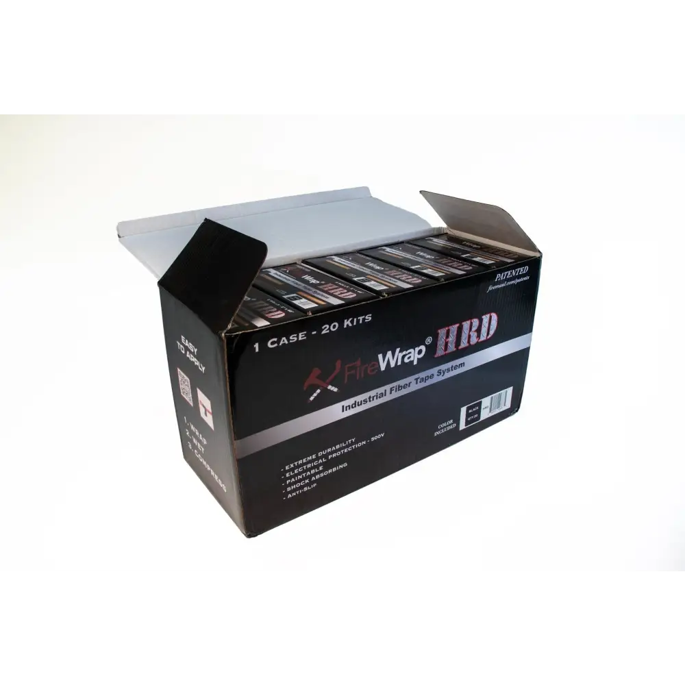 Black cardboard box containing Wrap’TERD FireWrap® HRD kit - sold with glow green products