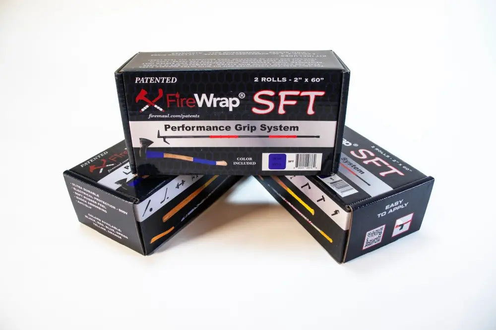 Three stacked boxes of FireWrap SFT with rubberized grip and shock absorbing features