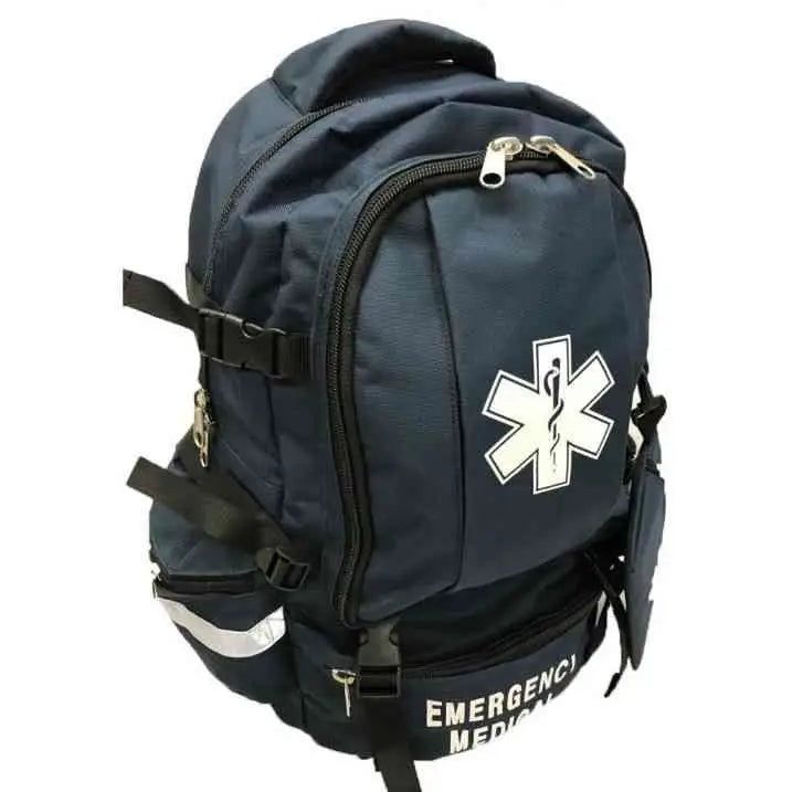 First Responder Backpack Emergency EMS Medical Empty Trauma Bag with Star Of Life Logo Shoulder Straps & Waist Belt - Navy Blue - Chief Miller Apparel