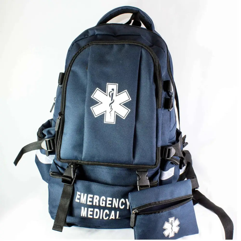 First Responder Backpack Emergency EMS Medical Empty Trauma Bag with Star Of Life Logo Shoulder Straps & Waist Belt - Navy Blue - Chief Miller Apparel