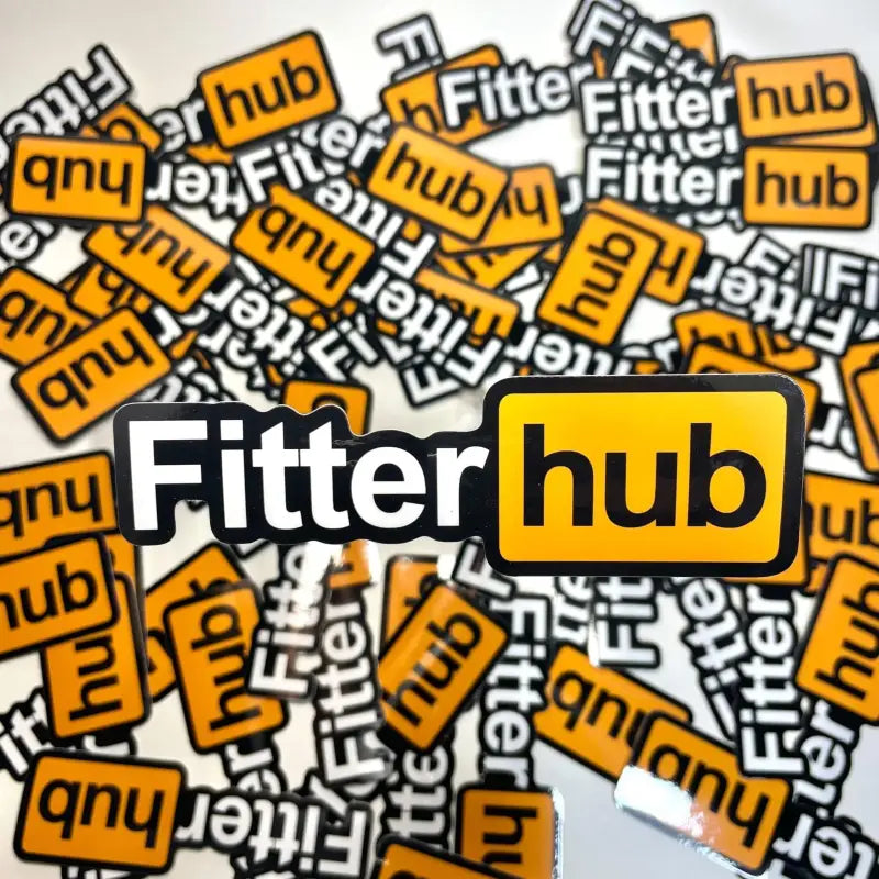 Fitterhub logo in black text on an orange background for Fitter Hub Sticker