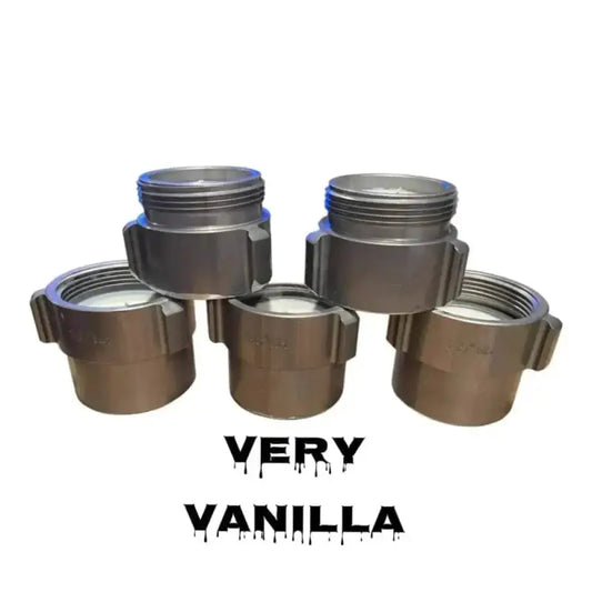 Five metallic containers labeled Very Vanilla for the Vanilla Coupling Candle