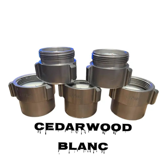 Five metallic threaded containers with dark gray finish for Cedarwood Blanc Coupling Candle