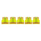 Five Safety Main Hi-Vis Yellow Surveyor Vests with reflective stripes in a row