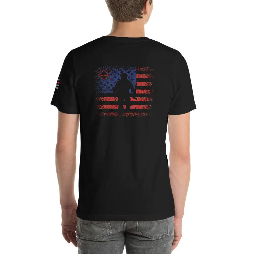 Flag Firefighter (Back Logo) Short-Sleeve Unisex T-Shirt - Chief Miller Apparel