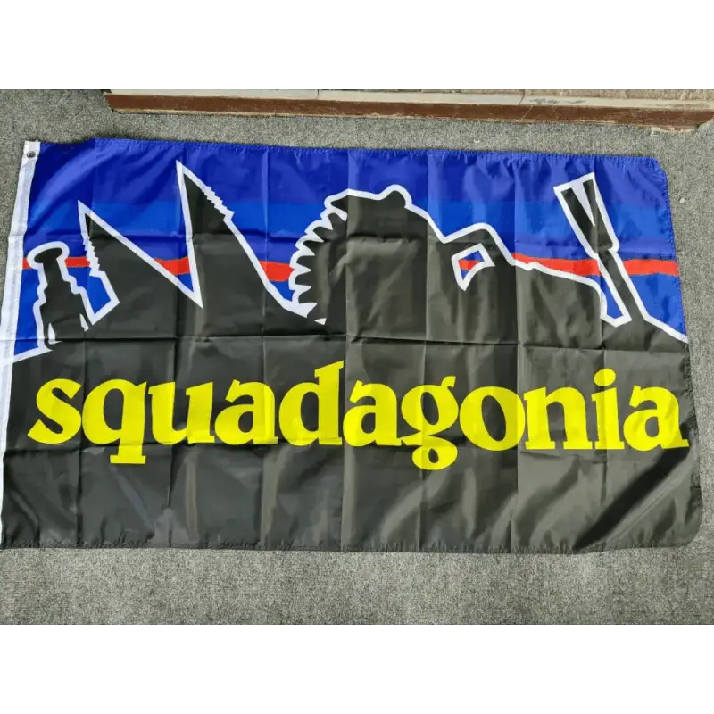 Squadagonia Flag featuring black cityscape silhouette on blue background for first responders