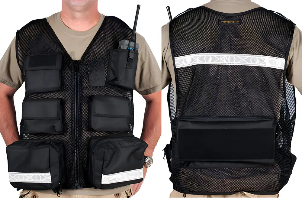 Black Flight Medic Vest with reflective stripes and multiple pockets for flight crew use