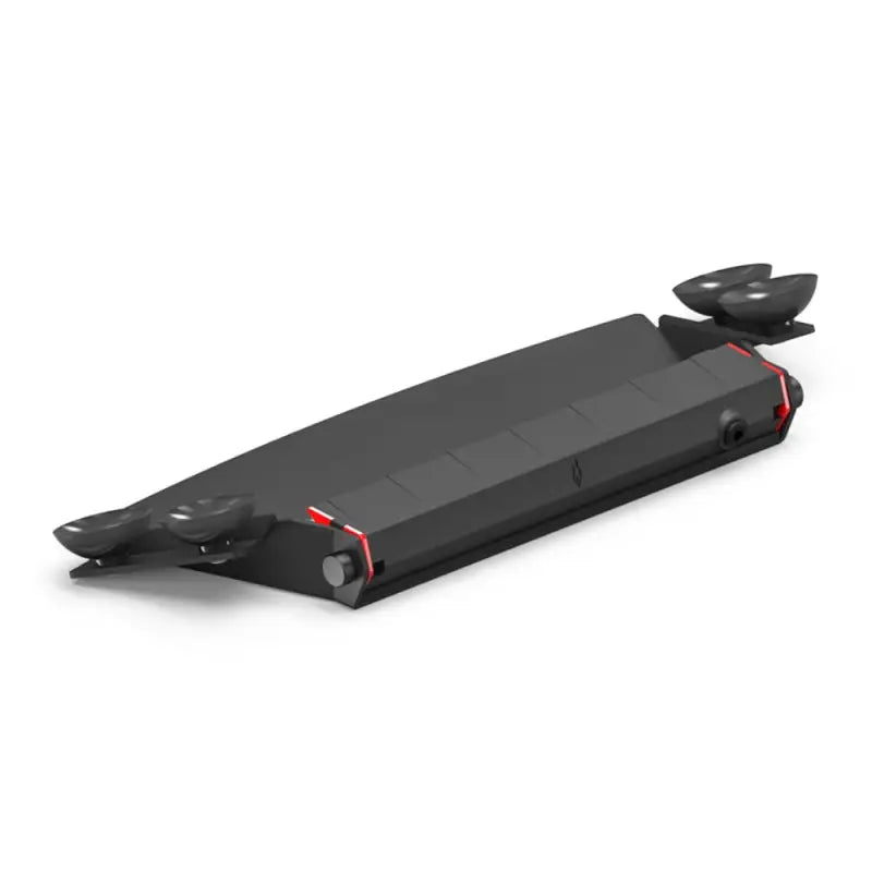 Folded black electric scooter with Feniex Fusion-S 2X Dash Light, pattern capable design
