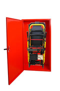 Line2design evacuation stair chair stored in a red metal wall cabinet