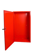Line2design evacuation stair chair stored in a red metal wall cabinet