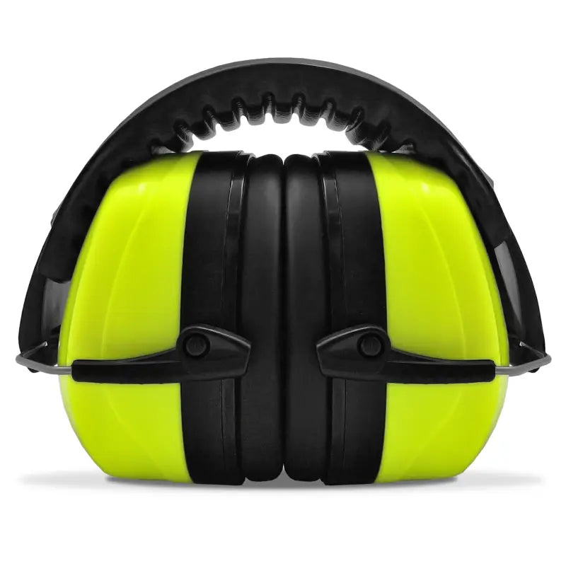 Folded yellow and black earmuffs for 27dB NRR noise cancelling hearing protection