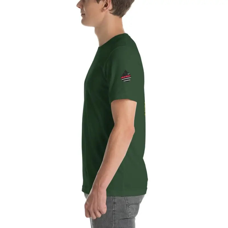 Forest green Engine 19 Short-Sleeve T-Shirt with American flag patch on sleeve