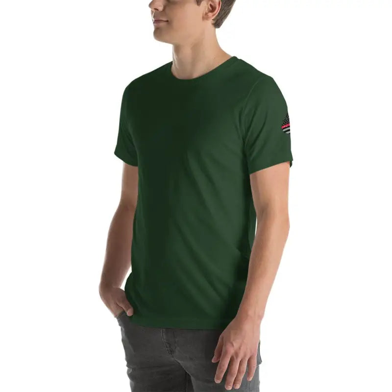 Forest green Engine 19 Short-Sleeve T-Shirt with American flag patch on sleeve