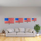 Four American flags in red silver blue colors on a wall for Firefighter American Flag