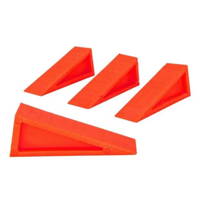 Bright orange triangular firefighter door stoper safety wedges in a convenient pack