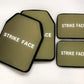 Four olive green ballistic plates with black trim from Crusader 2.0 body armor set with medical kit