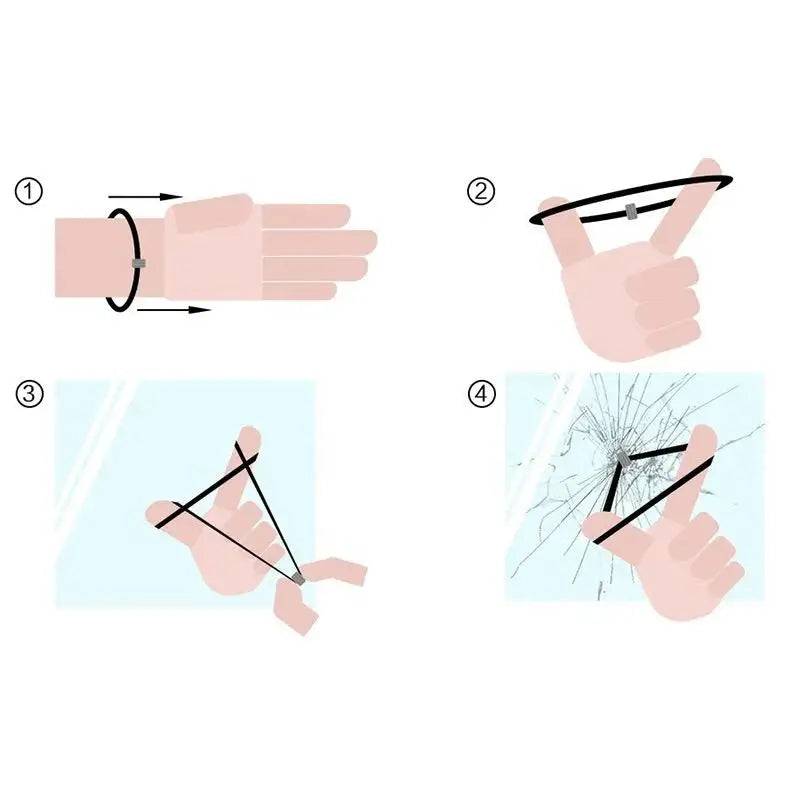 Four-step diagram of hand gestures for The Breaklet - Emergency Escape Bracelet