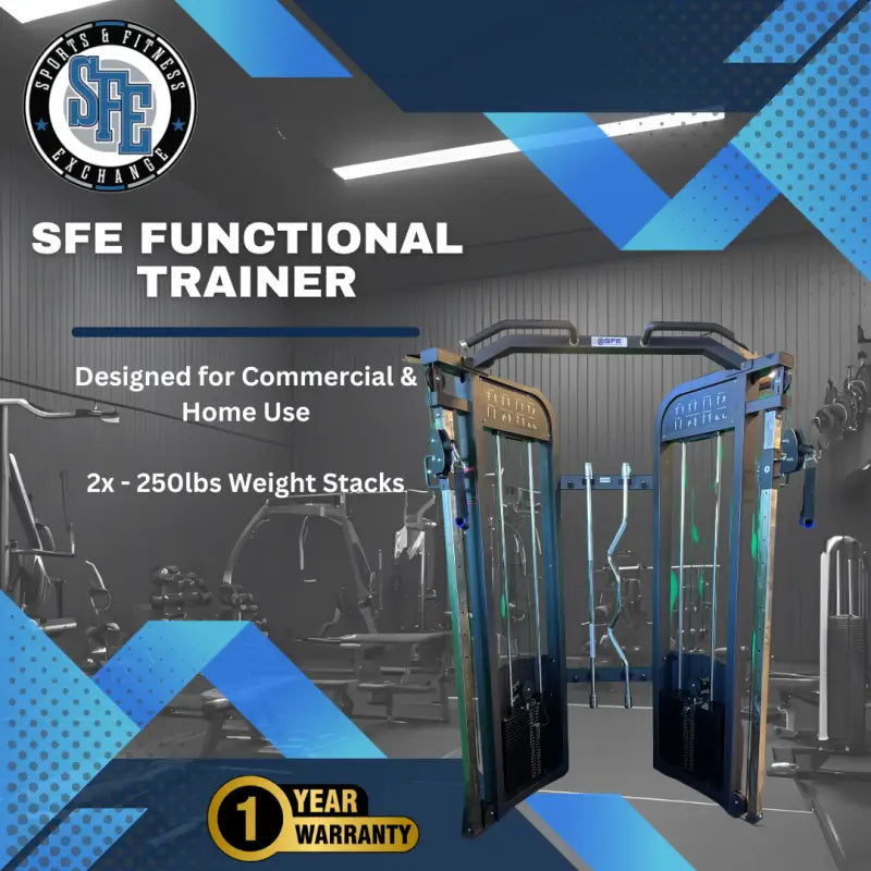 SFE Commercial Functional Trainer with 250lb weight stack for versatile workouts