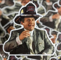 Person in firefighter helmet and suit jacket holding drink with Funny How Sticker