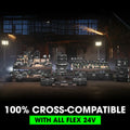 FLEX FX0411-1F 3.5Ah Stacked Lithium Starter Kit demonstrating cross-compatibility with 24V tools and chargers.