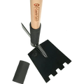 Garden trowel with notched blade and wooden handle from Camelot Tools Site Master collection