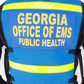 Blue Georgia SOEMS reflective vest with yellow stripes and EMS Public Health text