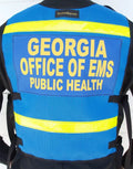 Blue Georgia SOEMS reflective vest with yellow stripes and EMS Public Health text