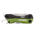 Gerber Dime multi-tool in green with stainless steel construction and limited lifetime warranty