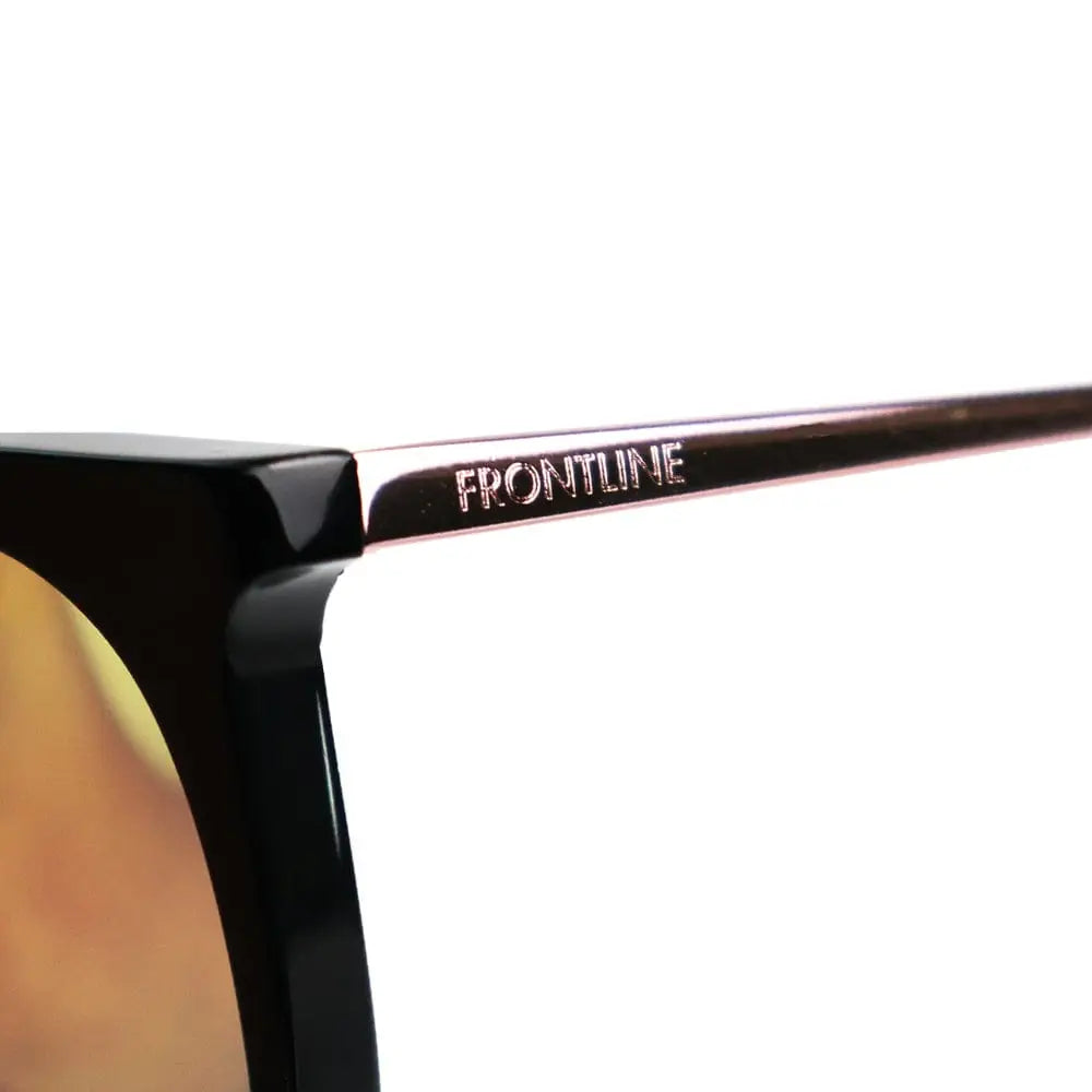 Black-framed Glorietta Sunset sunglasses for first responders with reflective lenses