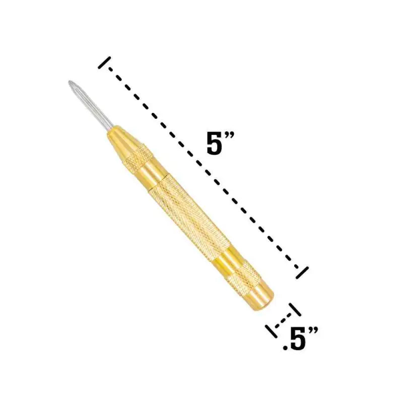 Gold-colored spring loaded brass scribe tool for center window punch and emergencies