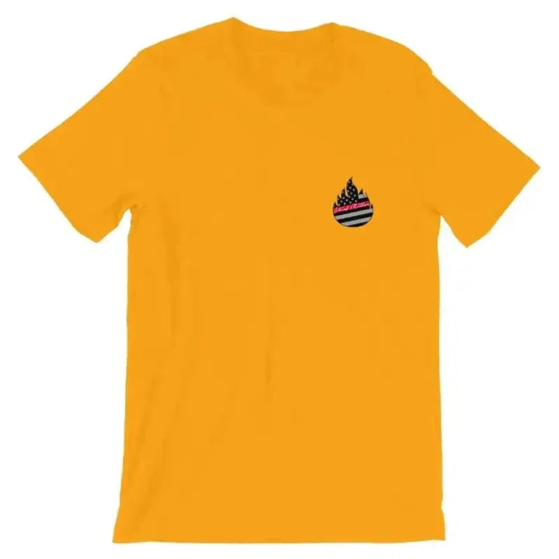 Gold t-shirt with American flag paw print logo for Snake On A Stick design