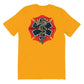 Gold t-shirt with firefighter-EMT logo, featuring Maltese cross and Star of Life design